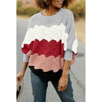 Esobo ženska ležerna boja blokove u boji s džemper za vrat izrez za košulje sa rukavima, labavi ogrtač