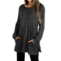 HANERDUN Ženske pulover s dugim rukavima ženska majica s džepovima tamno siva 2xl