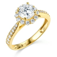 Welingsele Dame Solid 14K žuti zlatni polirani CZ CUBIC Zirconia okrugli rez halo angažman prsten sa
