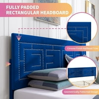 Tapacirani okvir za baršunaste krevet s geometrijski uzorkanim nailhead-om i drvenim letvicama podržavaju