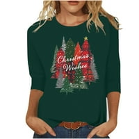TKLpehg božićne vrhove za žene s dugim rukavima božićno drvce za print Crewneck Duks Udobna labava bluza