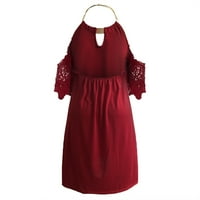 Loyisvidion Womens Plus Veličina haljina za čipke čipke Haljina kratkih rukava O-izrez Halter čvrste duge haljine labave haljine crvena 4