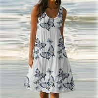 Ženska modna ljeto ljeto Print okrugli vrat Party haljina bez rukava na plaži Rani pristup Pokloni za