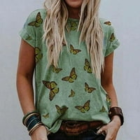 Majice za žene Butterfly Graphic Print TEE majica kratkih rukava Majica Classic-Fit Casual Raglan Crewneck