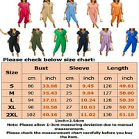 HAITE WOOD Jumpsuits V izrez Romper Solid Color Long Hlače Holiday Harem Pant Ljeto Kratki rukovi Tkanine