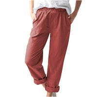 Ženske pamučne posteljine pantalone casual lagane udobne posteljine duge hlače Baggy Loot Fit Crckstring