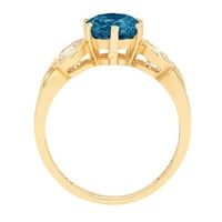 1.72ct okrugli rez prirodni London Blue Topaz 18K žuta zlatna godišnjica Angažovanje kamena prstena