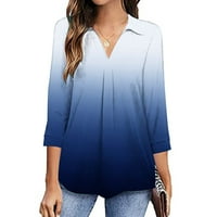 Žene prugaste gradijentne majice Dressy casual bluza lapel V izrez Tunnic rukave majice Jedinstvene