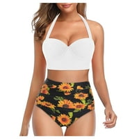 Guvpev Modne žene Vintage Sunflower cvjetni print Visoki struk kupaći kostim bikini set - XXXXXL