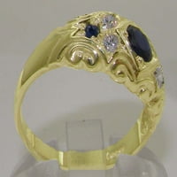 14k žuto zlato kubična cirkonija i prirodni safirni ženski godišnjički prsten - veličina 11.25