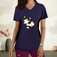 Ausyst Womens Tops Fashion Woman Print V - izrez kratki rukav patchwork majica Štamparija labava bluza