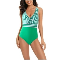 LHKED ženska kontrastna boja pruga kamizola bez leđih bikinija jednodijelni kupaći kostim plus veličina
