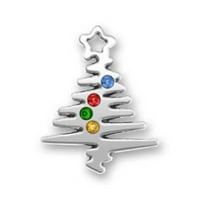 Sterling Silver 16 Squiggly božićno drvce sa šarenim kristalnim ukrasima privjesak ogrlicu