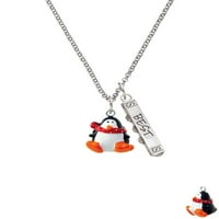 Delight Nakit Resin Penguin sa crvenim šalcem Silvertone Najbolji prijatelji Forever Bar Charm ogrlica,