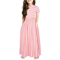 Thirt haljine printom rukav s prugaste kratkim maturalnim haljinama ružičasta 3Y-4Y