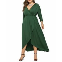 Plus size za žene V izrez duge haljine Party Cocktail Clubwear s dugim rukavima Soild Dark Green 2xl