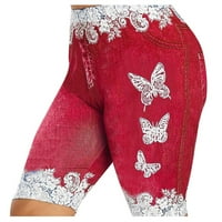 Hlače za žene Ženske plus veličine mršave leptir Print casual džings fau traper jean kratke hlače crveno