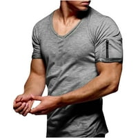 Oalirro Muški pamučni kratki rukav V-izrez Tanke ljetne bluze sive m