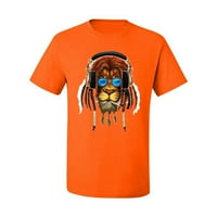 Pušenje lava sa slušalicama i strahovima za životinje Ljubitelj muške grafičke majice, narandžaste,