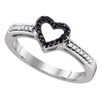 10k bijelo zlato okruglo crno dijamant jednostavan srčani prsten cttw