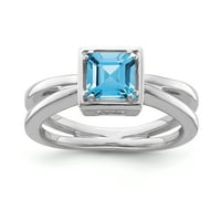 Fini nakit Sterling Silver Square Blue Topaz Solitaire Ring Ring 8