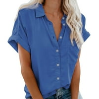 Bluza za ženske klike s kratkim rukavima okrugli vrat za rad punog gumba Ljetni vrhovi sa džepom S-3XL