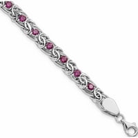 Sterling Silver Rhodium-tamno ružičasta stakla ravna veza 7,5in narukvica proizvedena u Indiji -Jewelry