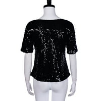 Alueeu ženske top košulje modne žene šljokice Sparkle Coctail party casual top bluza na majica Crna XL