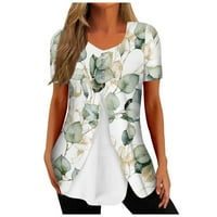 Strungten majice za žene kratki rukav dressy ljetni casual tiskani V-izrez nepravilni bluza od majica