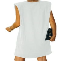 Eleluny Ženska haljina bez rukava bez rukava ljetna casual sandress s džepovima bijela 2xl