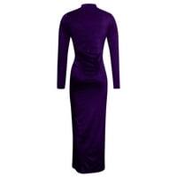 Ženske haljine maxi dugi rukav, ležerna, puni letnje haljine s visokim vratom Purple XL
