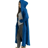ROVGA Ženska ležerna zimska čvrsta pletena kapuljača dugi kardigan džep džepni kaput modna ženska odjeća