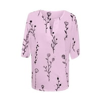 Žene Ljetne vrhove Dužina lakta-cvjetna bluza Ležerne prilike za žene okrugle izrezne majice Pink M