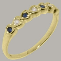 British napravio 18k žuti zlatni kultivirani Pearl & Sapphire Ženski prsten za vječnost - Veličina opcije