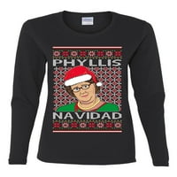 Divlji Bobby Office Phyllis Navidad Happy Holiday Ružan božićni džemper Žene Grafički dugi rukav, crni,