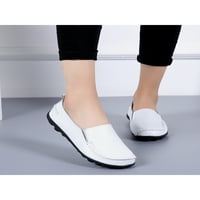 Žene Loafers Lagane kožne cipele Okrugli nožni stanovi Neklizajući klizanje na povremenim cipelama Žene prozračne bijele 7