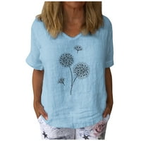 Bazyrey Womens Ljetni vrhovi Grafički tiskani bluza Ženka V izrez Casual Short rukava T-majice Plava