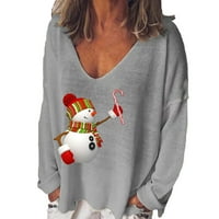 Ženska modna casual tiska V-izrez Labavi majica dugih rukava Top bluza pulover hot6sl487115