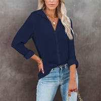 Ženska casual bluza, gumb Udobna bluza V izrez Prozračna elegantna za ured za druženje za damu mornarsko