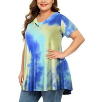 Chueoow Ženske vrhove V-izrez Plus Veličina Tie-Dye Ispis Bluza s kratkim rukavima Nasleđena klirens košulje
