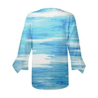 Duks bazyrey za žene dugih rukava Trendi patchwork labav pulover V-izrez plutajuže bluze plavi 2xl