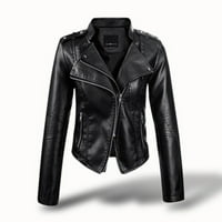 Kali_store kožna jakna od bomber žene Ženska koža Klasična asimetrična jakna motocikala Black, XXL