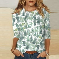 Ženske vrhove rukave za ženske bluze Modni grafički otisci Ljetni posadski vrat majice Tunic Tee Green