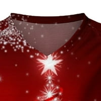 Sokhug Božićni print ženski V-izrez Casual majica Raglan dugih rukava Top