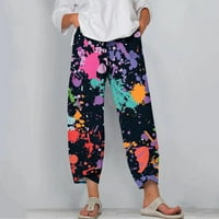 Tdoqot hlače za žene- Ležerne modne sredine struka Print ravne pantalone za noge Baggy Fit Womens Dukset