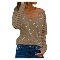 SunhillsGrace majice za žene modni srčani cvjetni ispis V-izrez plus veličina dugih rukava za bluzu