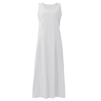Karmen ženska modna casual puna boja bez rukava pamučna posteljina haljina, bijela, 2xl
