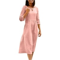 Ženska rukavska haljina s džepom V izrez labavi fit casual lagana pad proljeća haljina plus veličine