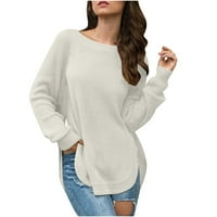 tklpehg ženski džemperi jesen zima topli džemper modni puni u boji Ležeran džemper od labavog okruglog