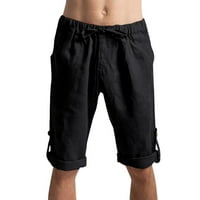 Hlače za muškarce Ljeto Jednostavno modne pune boje pamučne posteljine kratke hlače black m